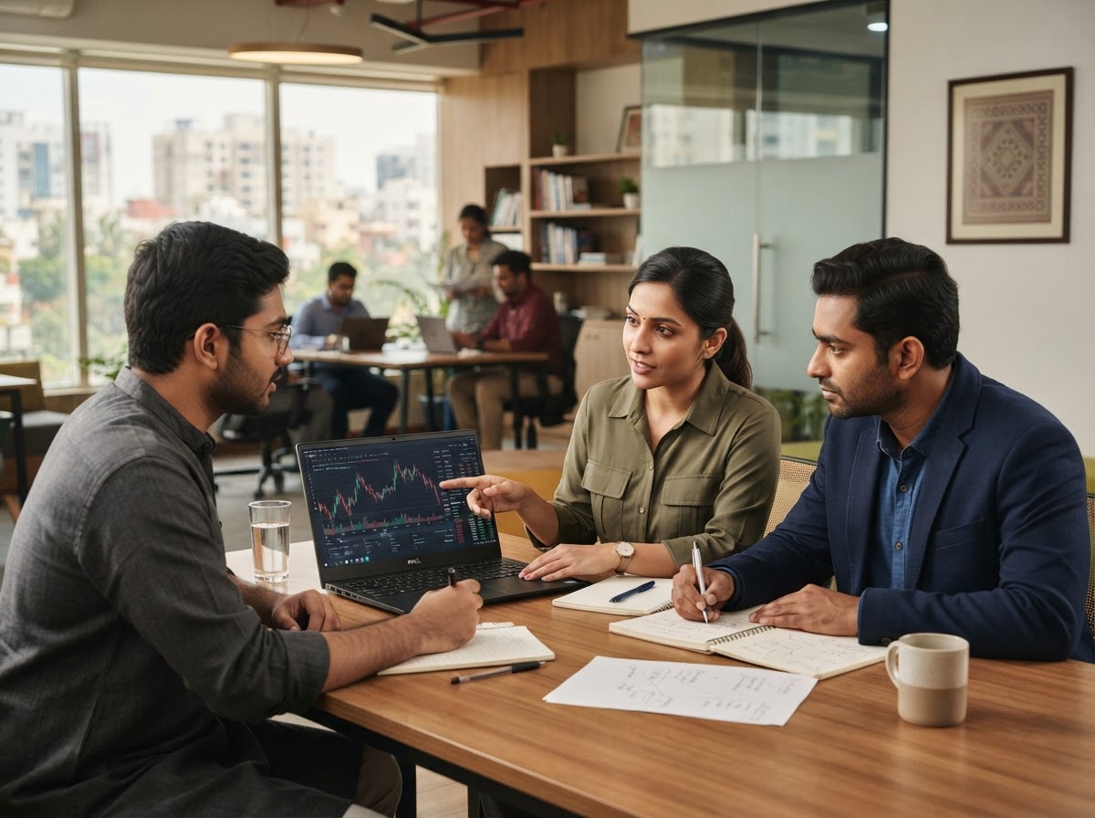 Share India team reviewing AI-generated market risk analysis